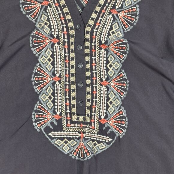 Solitaire‎ Tunic Long Roll Tab Sleeve Embroidery Trim Size Large Johnny Was Boho - Picture 5 of 8